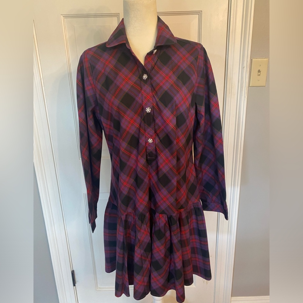 UNTUCKit Reese Dress - cotton shirt dress - plaid with embellished buttons